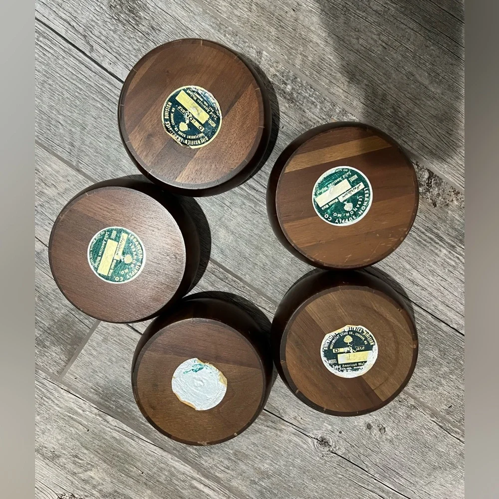 Vintage Lebanon Supply Co Walnut Bowls Set of 5 -Mid Century Solid Wood 5 Inch